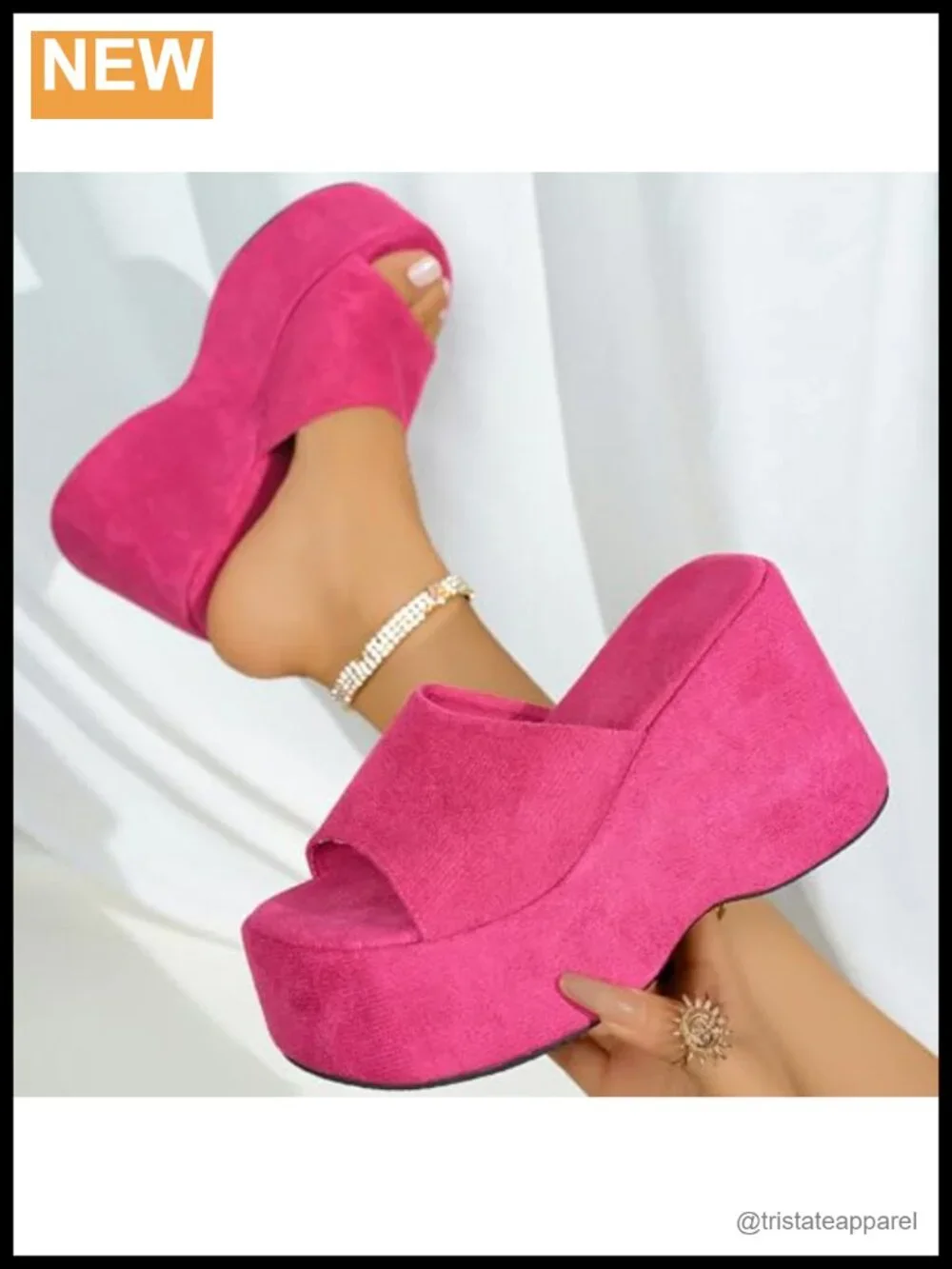 Suede Platform Wedge Heel Slide Sandals Y2K Round Open Toe One Strap Slip-On